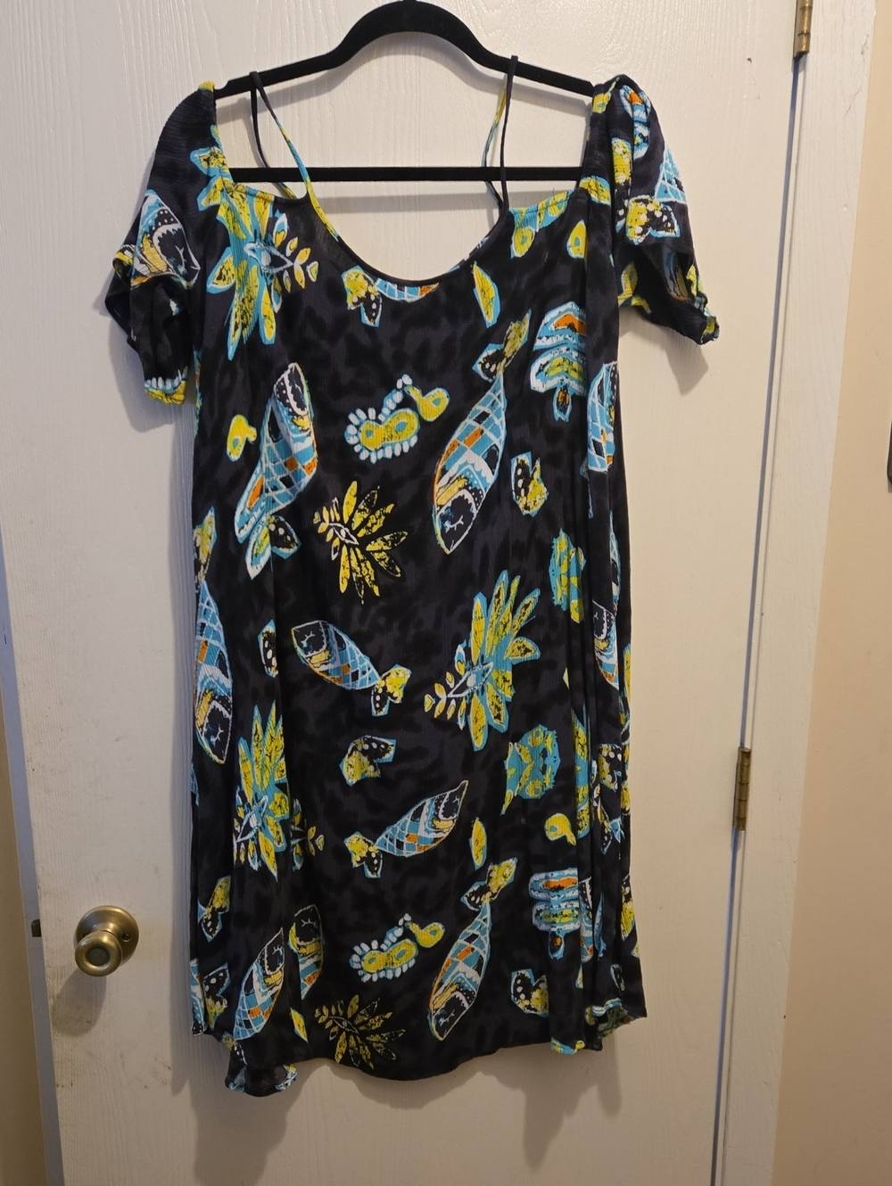 Kaktus Black Midi Dress with Blue & Yellow Floral Print